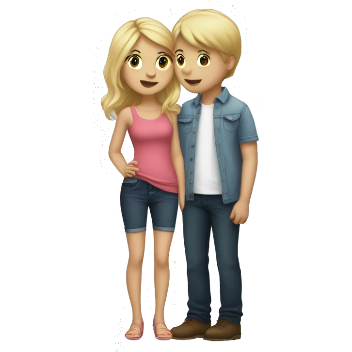 short girl with blonde hair kissing tall boy with blonde hair (names mila and will) with a heart emoji
