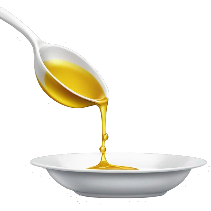 pouring oil from a spoon, dressing a plate, no plate emoji