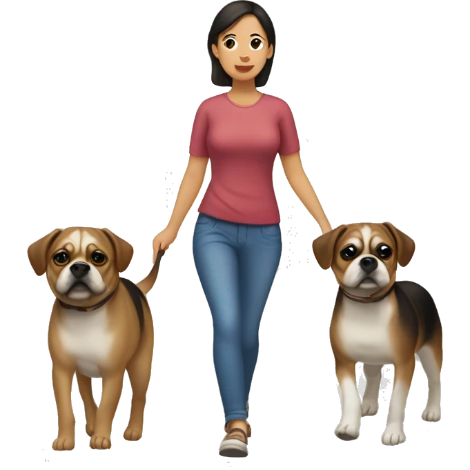 Mid 30s filipina walking two pugaliers emoji