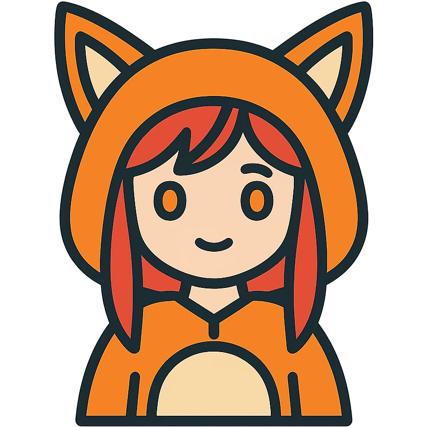An anime girl with red hair in a fox costume emoji