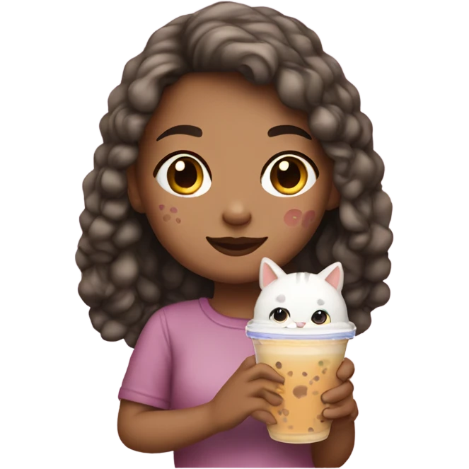 A girl with a cat, drinking bubble tea. emoji