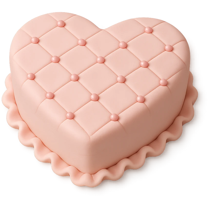 heart-shaped fondant cake with quilted pattern emoji