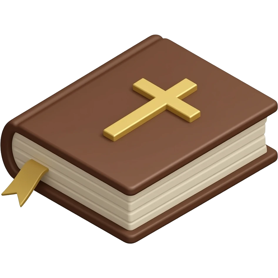 a 3D isometric brown cover bible with a Christian cross on it. emoji