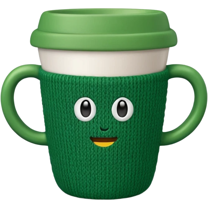 ceramic cup with green knit over the cup emoji