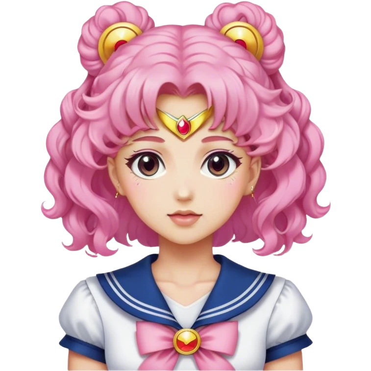 Woman with curly pink hair wearing a sailor moon style outfit emoji