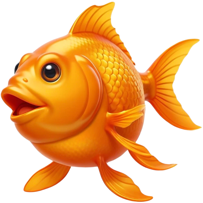 Cinematic Comical Orange Goldfish Portrait Emoji, Head tilted dramatically with an exaggeratedly amused expression, featuring a striking, glossy orange body with lively, fluttering fins, wide, expressive golden eyes filled with playful disbelief, Simplified yet hilariously expressive features, highly detailed, glowing with a slightly sassy glow, high shine, dramatic yet playful, stylized with an air of cheeky mischief, bright and endearing, soft glowing outline, capturing the essence of a spirited and over-the-top goldfish, so meme-worthy it feels like it could side-eye its way into internet fame instantly! emoji