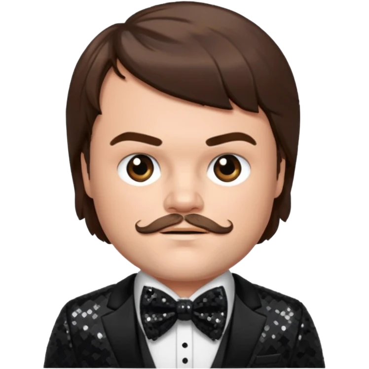 Jack Black with brown hair, black sequin suit with bow tie emoji