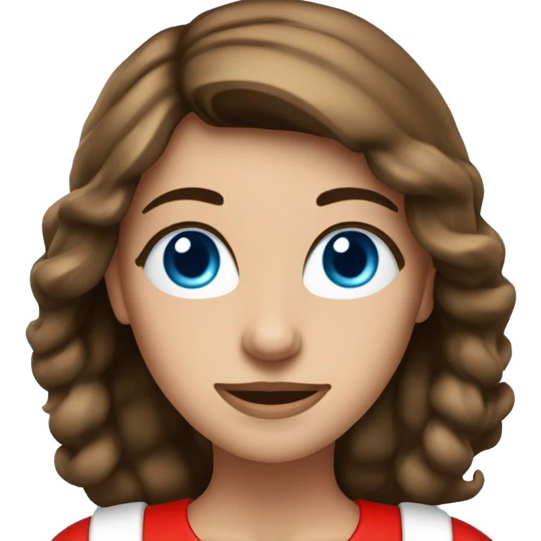 brunette woman in santa costume with blue eyes and tanned emoji