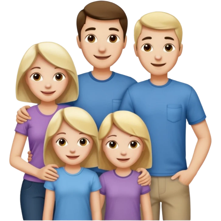 Happy family of 5: mom, dad, two sisters and brother emoji