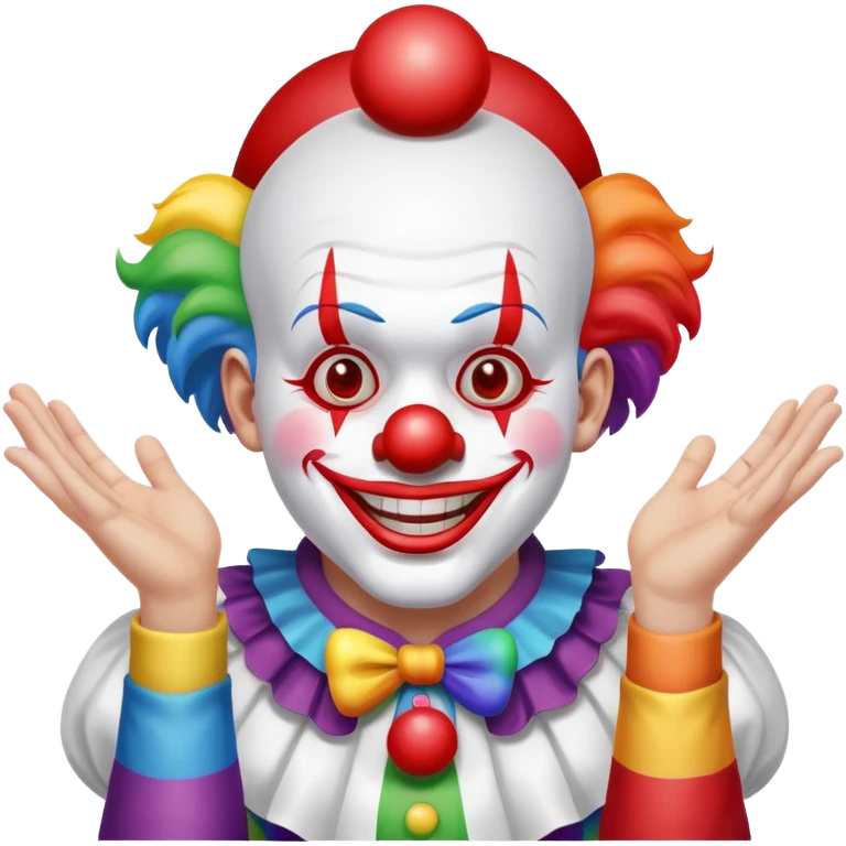 The clown spreads his arms with a haughty smile and a rainbow appears between them.  emoji
