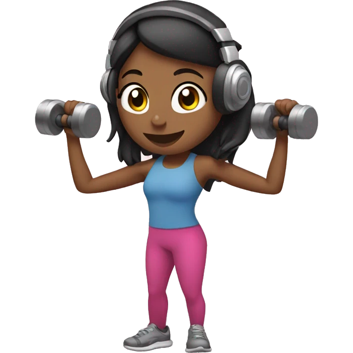 Girl with headphones on holding dumbbells  emoji
