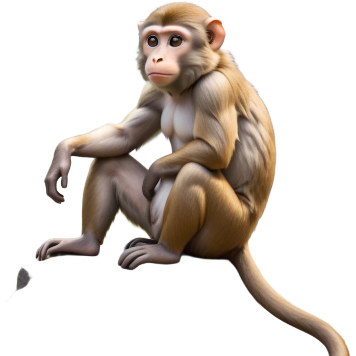 cinematic-macaque-realistic-full-body-sitting-emoji,-compact-muscular-frame-poised-on-a-rocky-outcrop,-short-curled-tail-resting-behind,-head-tilted-dramatically,-thick-dense-fur-in-warm-shades-of-brown-and-grey,-expressive-eyes-filled-with emoji