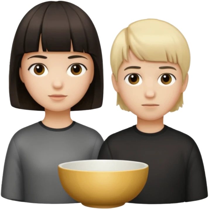 pareja chica con pelo largo marron oscuro liso , y chico con pelo tazon rubio  emoji