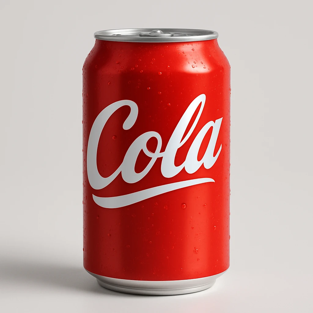 a can of cola with red and white color scheme, modern and realistic style, clear branding, suitable for commercial use emoji