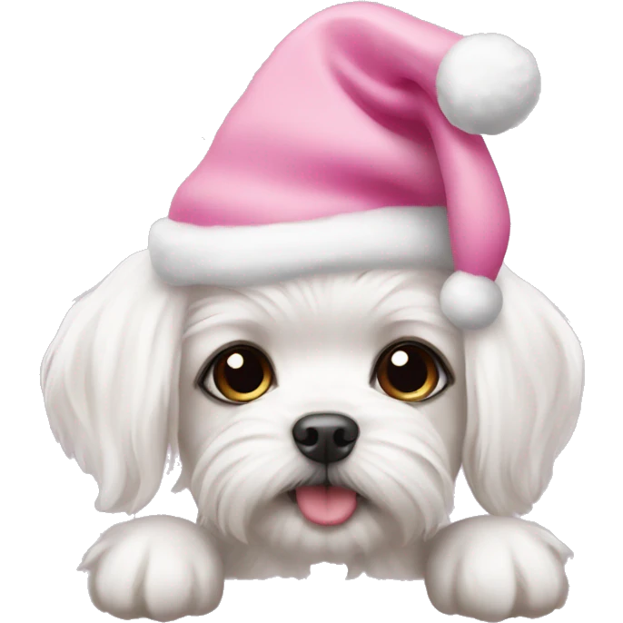 Maltese puppies wearing pink Christmas hats emoji