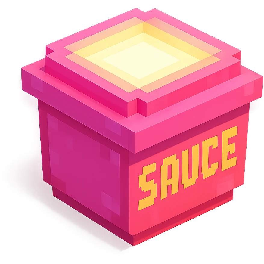 сделай соус из фастфуда розовый светящийся с надписью sauce, no background  emoji