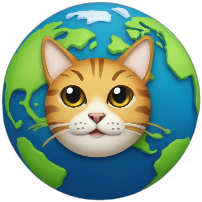 planet earth with a cat face emoji