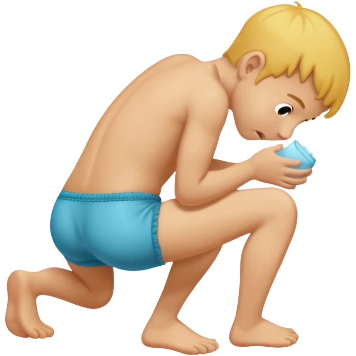 A  boy squating down peeing on his wet stinky poopy underwear farting and pats his butt emoji