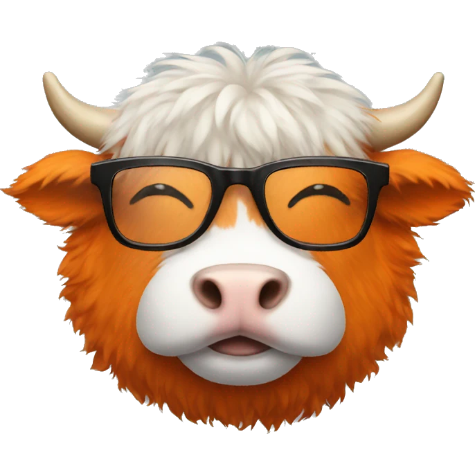 Fluffy orange cow with black glasses emoji