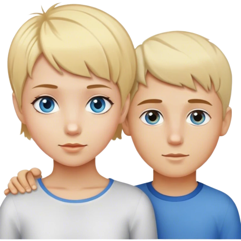 Girl with pixie cut blond hair and blue eyes with a boy with blond hair and hazel eyes emoji
