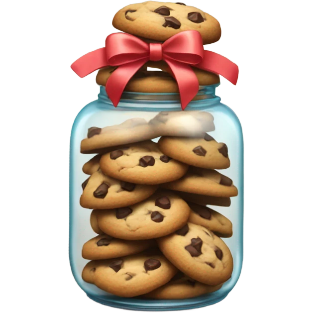 Cute jar of chocolate chip cookies with a bow around the top  emoji