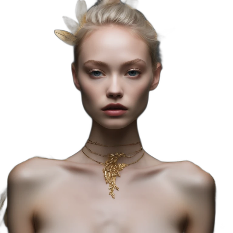 Elizabeth Elam, david bellemere, Bare belly, Wings, Choker, Bathed in shadows, FOV 90 degrees, short lighting, L USM, Cold Colors, gilded technique, extremely hyper aesthetic, absurdres emoji