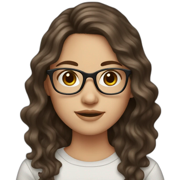 White Girl with wavy dark brown long hair, brown eyes and glasses emoji