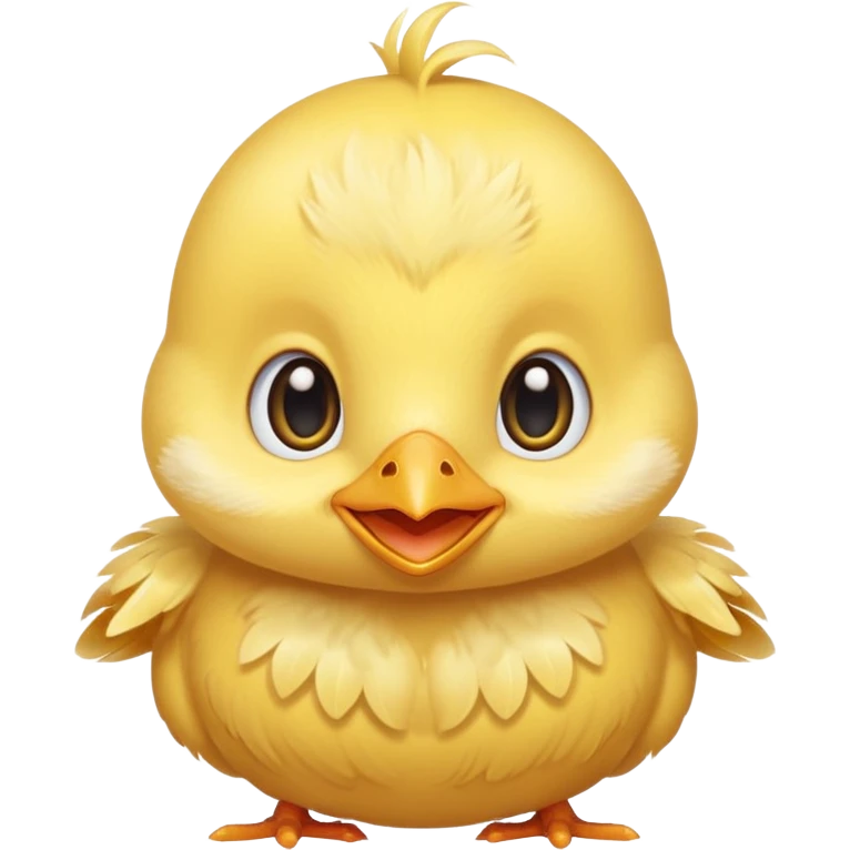 Cute baby chick named Lex, smiling with big shiny eyes, soft yellow feathers, round head, very adorable emoji style emoji