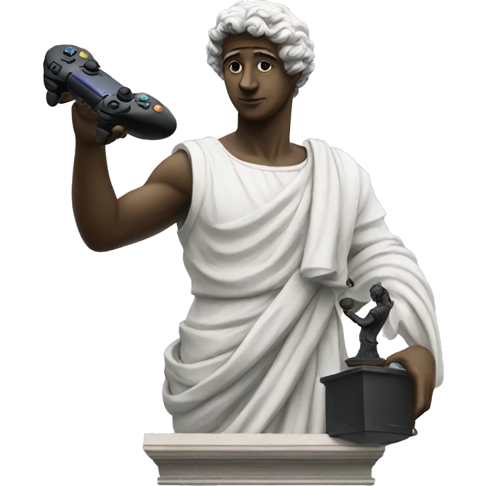 Italian statue holding a ps4 controller emoji