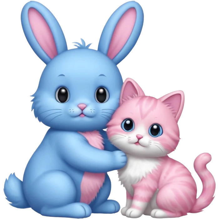 blue bunny and pink cat playing emoji