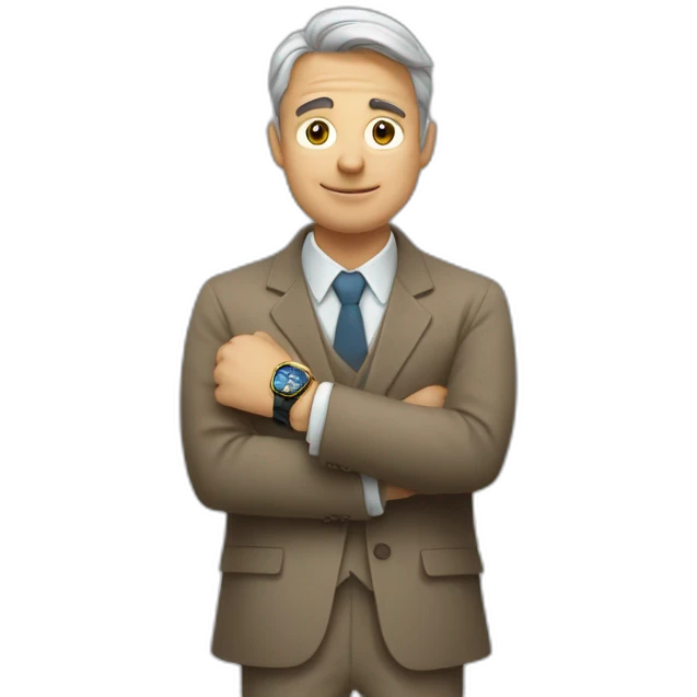 Un homme en costume qui regarde sa montre au poignet emoji