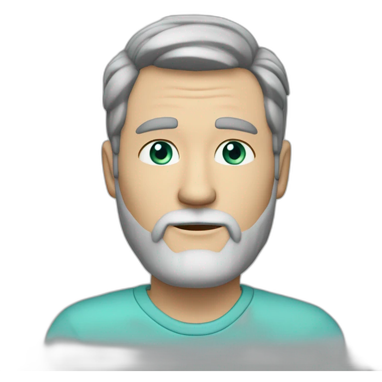 middle-aged white man with beard and black hair with graying. hairstyle with a part on the right side and some upward bangs. greenish blue eyes emoji