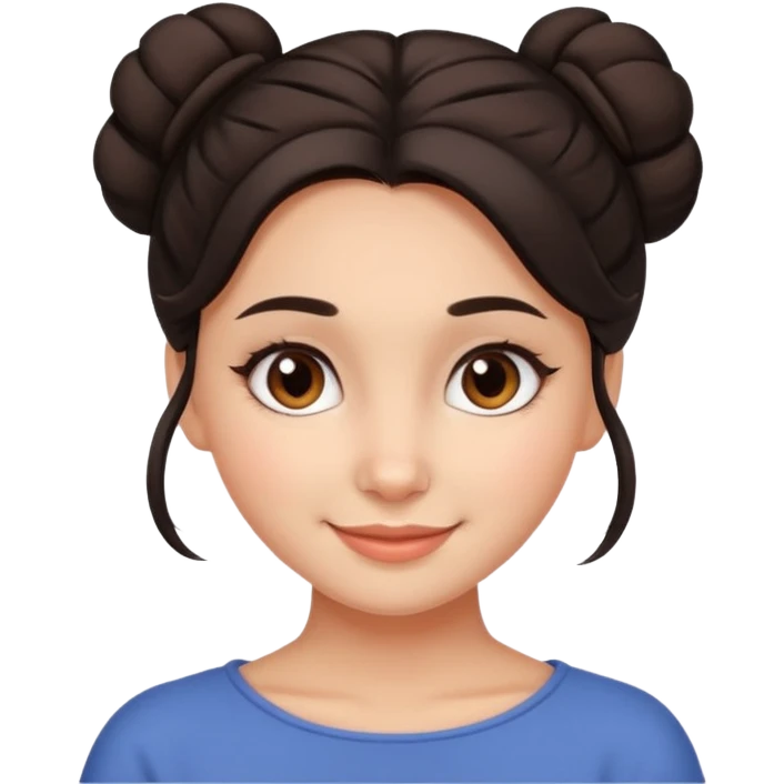 Cute smiling brown-eyed designer girl with her dark hair gathered in a careless bun emoji