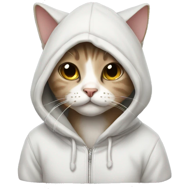 Cat wearing a hoodie and bow emoji