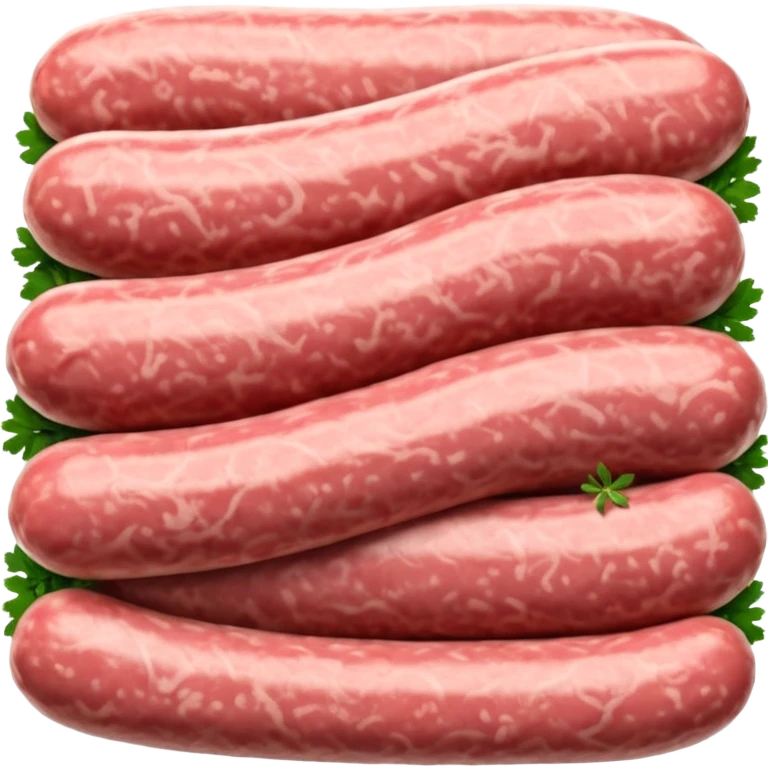 raw sausage meat, loose mound of pinkish-red ground pork with visible white fat flecks and subtle herbs, irregular moist texture, rustic, clean 3D look, soft lighting, no faces emoji