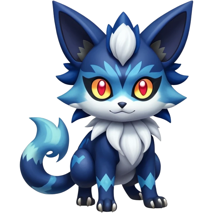 Shiny Exotic Badass Colorful Ethereal Royal Mysterious Gothic Meowstic-Zorua-Litten-Noibat-Pokémon-Fakémon-hybrid-creature (full body) with random pattern-markings emoji