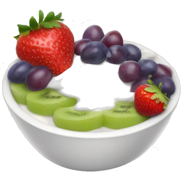fruit yogurt bowl with strawberries and grapes emoji