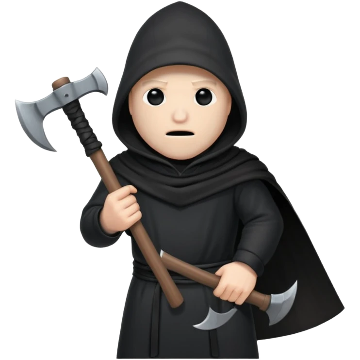 an executioner with a black hood/ sheet on his face so we can't see his face and a big axe with large blades in his hand emoji