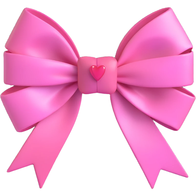 pink bow emoji, cute and shiny, with a heart accent emoji
