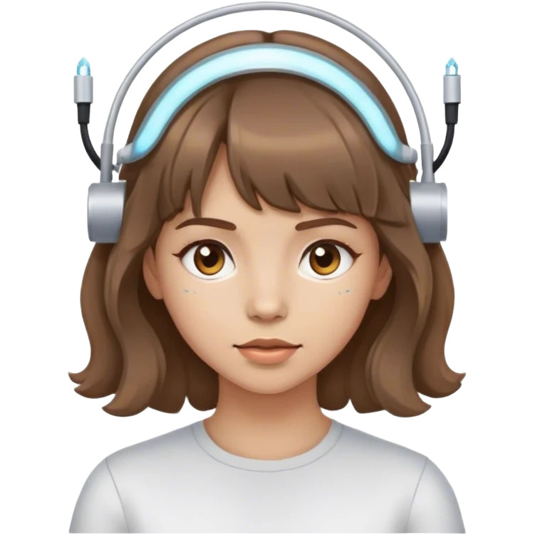 girl with light skin tone wavy brown hair and bangs wearing electrodes on her head  emoji