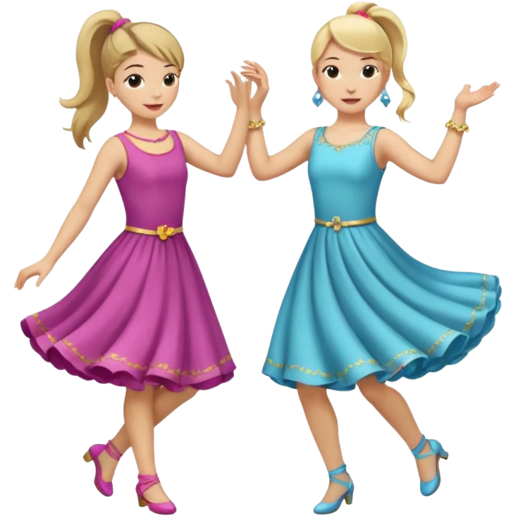 two girls dancing one is blond and one is brunette emoji