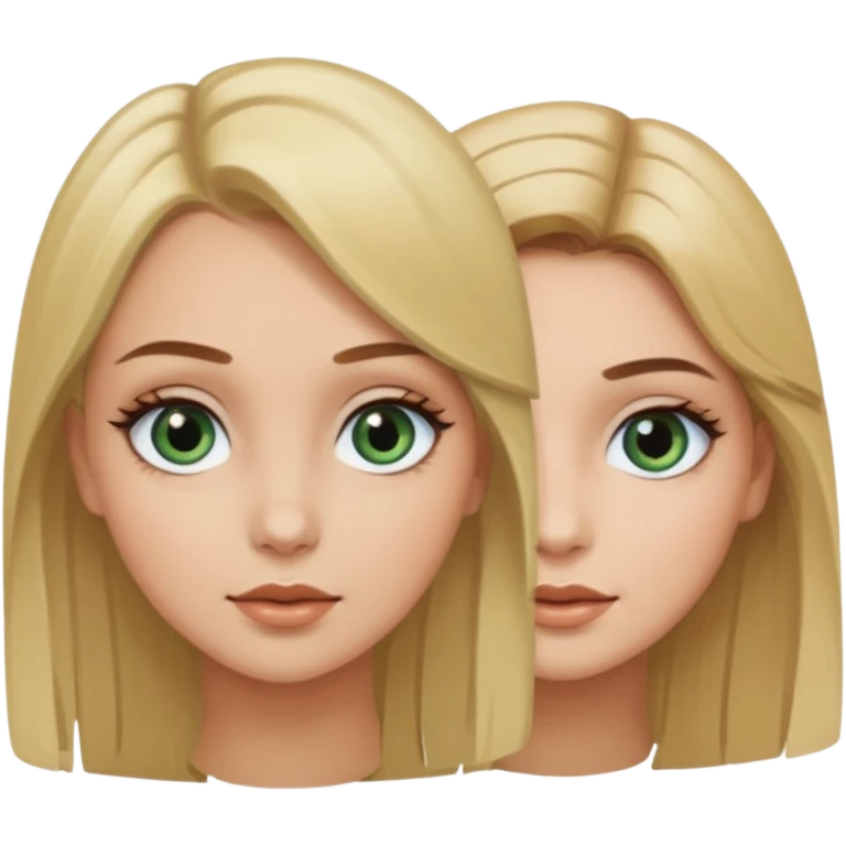 2 girls, blonde hair and brown hair, eye-color blue-green, brown eyes and make up emoji
