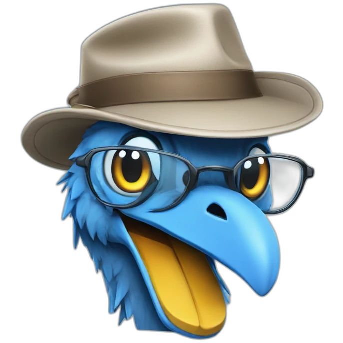 Crazy funny Cyberpunk Articuno head with beautiful smile wearing glasses and hat emoji