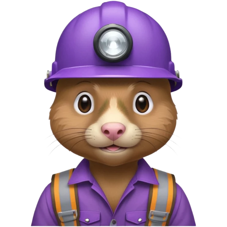 a mole rat, purple helmet, headlamp, brown worker cloth emoji