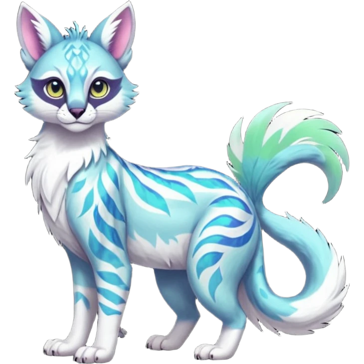Colorful dark tropical feathery tribal pale light fruity pastel white glorious iridescent divine exotic cute cool beautiful beautiful fantasy-caracal-civet-genet-sergal-vernid-Gryphon-Cacomistle-Trico-oncilla-animal-Fakémon-hybrid-fursona (full body) emoji