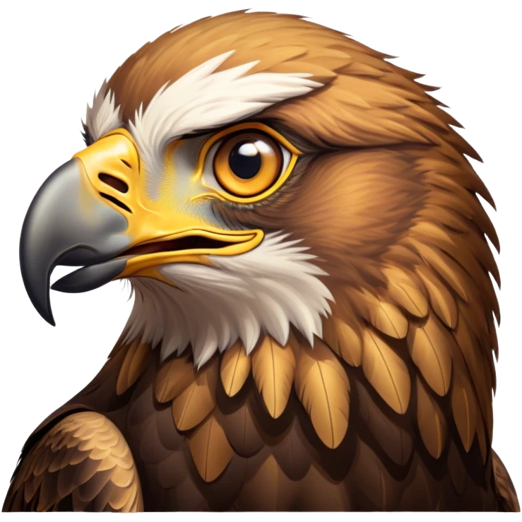 Cinematic Comical Golden Eagle Portrait Emoji, Head tilted dramatically with an exaggeratedly shocked expression, featuring a striking, broad-beaked form with wide, comically expressive eyes full of playful disbelief and richly textured golden feathers, Simplified yet hilariously expressive features, highly detailed, glowing with a slightly sassy amber glow, high shine, dramatic yet playful, stylized with an air of cheeky aerial mischief, soft glowing outline, capturing the essence of a meme-worthy golden eagle that looks ready to side-eye its way into viral fame! emoji