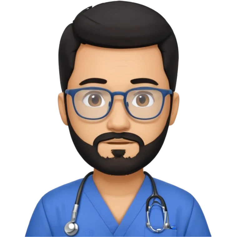 male with a scrubs and blanck hair and tan skin and beard and glasses emoji