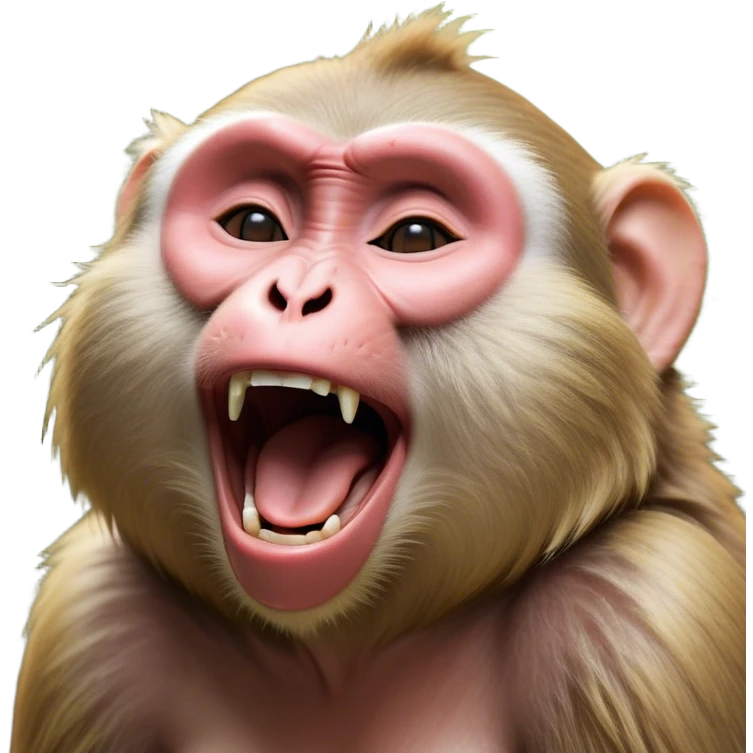 Cinematic Cute Yawning Macaque Portrait Emoji, Head tilted slightly with a dramatic, wide-open yawn, showcasing a gently textured face with half-closed, sleepy eyes and an open, relaxed mouth, Simplified yet irresistibly adorable features, highly detailed, glowing with a soft, cozy glow, high shine, relaxed yet expressive, stylized with a dash of whimsical charm, soft glowing outline, capturing the essence of a drowsy yet affectionate primate that appears ready to stretch out for a nap! emoji