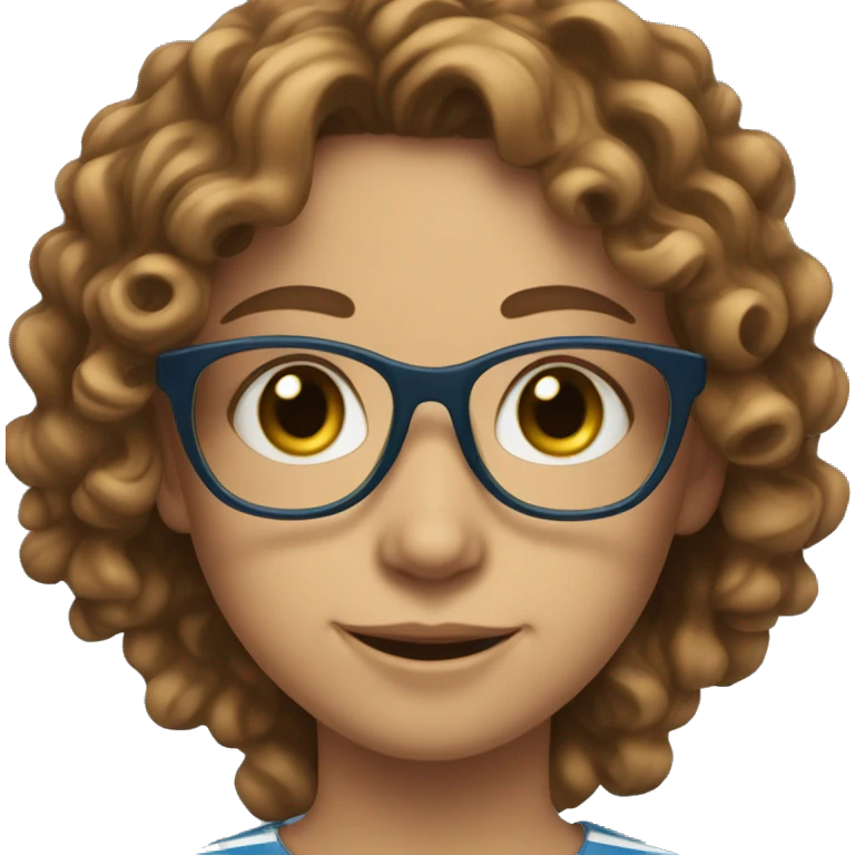 smiling girl in striped shirt green eyes blue glasses brown curly hair emoji