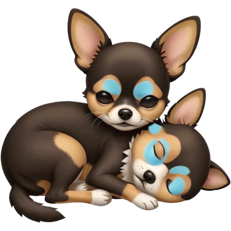 A high-resolution photo-realistic digital illustration of a  black tan chihuahua with eyes closed shut sleeping lazily on the ground emoji